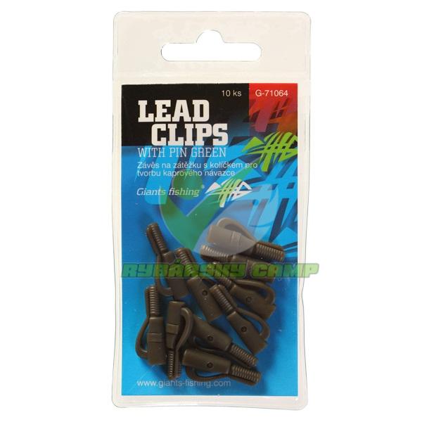 GIANTS FISHING ZÁVĚS NA ZÁTĚŽKU LEAD CLIPS WITH PIN GREEN/10PC